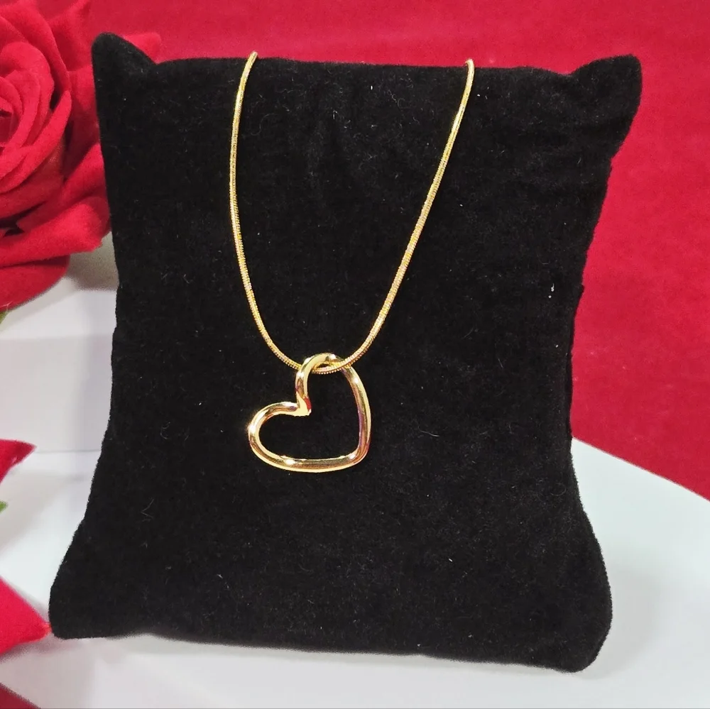 Gold Heart Pendant Necklace Snake Chain Titanium Steel Sweet Romantic Love Gift